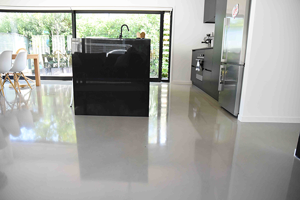 polished concrete kitchen and dining floor