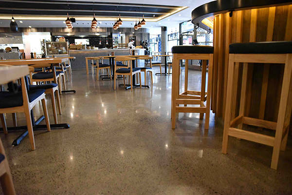 polished concrete floor in restaurant